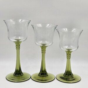 Partylite Radiant Glow Wine Glass Candle Holders Set of 3 Green Stem